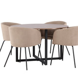 Jídelní stůl Durango – černá / ořechová MDF + židle Berit – černá / béžová látka (polyesterové prádlo) _4