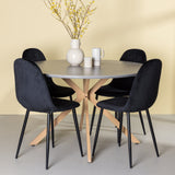 Jídelní stůl Piazza – přírodní / tmavě šedý stříkací kámen + jídelní židle Polar – černé nohy / černý samet _4