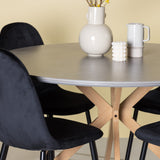 Jídelní stůl Piazza – přírodní / tmavě šedý stříkací kámen + jídelní židle Polar – černé nohy / černý samet _4