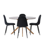 Jídelní stůl Piazza – přírodní / tmavě šedý stříkací kámen + jídelní židle Polar – černé nohy / černý samet _4