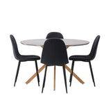 Jídelní stůl Piazza – přírodní / tmavě šedý stříkaný kámen + jídelní židle Polar – černé nohy – černá látka _4