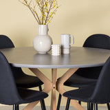 Jídelní stůl Piazza – přírodní / tmavě šedý stříkaný kámen + jídelní židle Polar – černé nohy – černá látka _4