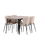 Jídelní stůl Tempe - černá / ořechová MDF + jídelní židle Modesto - šedá / kouřová černá Boucle _4