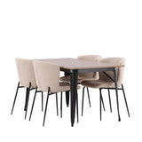 Jídelní stůl Tempe - černá / ořechová MDF + jídelní židle Modesto - šedá / kouřová černá Boucle _4