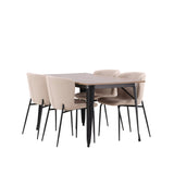 Jídelní stůl Tempe - černá / ořechová MDF + jídelní židle Modesto - šedá / kouřová černá Boucle _4