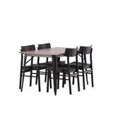 Jídelní stůl Tempe - Černá / Ořech MDF + Jídelní židle Montros - Přírodní / Přírodní kaučukové dřevo _4