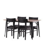 Jídelní stůl Tempe - Černá / Ořech MDF + Jídelní židle Montros - Přírodní / Přírodní kaučukové dřevo _4