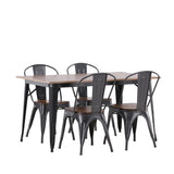 Jídelní stůl Tempe - Černá / Ořech MDF + Jídelní židle Tempe - Tmavě šedá / Tmavě hnědá MDF _4