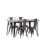 Jídelní stůl Tempe - Černá / Ořech MDF + Jídelní židle Tempe - Tmavě šedá / Tmavě hnědá MDF _4