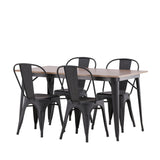 Jídelní stůl Tempe - Černá / Ořech MDF + Jídelní židle Tempe - Matná černá / Kov _4