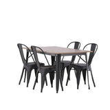 Jídelní stůl Tempe - Černá / Ořech MDF + Jídelní židle Tempe - Matná černá / Kov _4