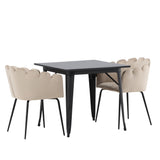 Jídelní stůl Tempe - Černá / Černá MDF + Židle Limhamn - Černá / Béžová Velvet _2