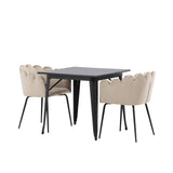Jídelní stůl Tempe - Černá / Černá MDF + Židle Limhamn - Černá / Béžová Velvet _2