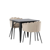 Jídelní stůl Tempe - Černá / Černá MDF + Židle Limhamn - Černá / Béžová Velvet _2