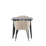 Jídelní stůl Tempe - Černá / Černá MDF + Židle Limhamn - Černá / Béžová Velvet _2
