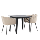 Jídelní stůl Tempe - Černá / Černá MDF + Židle Limhamn - Černá / Béžová Velvet _2