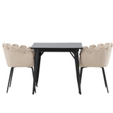 Jídelní stůl Tempe - Černá / Černá MDF + Židle Limhamn - Černá / Béžová Velvet _2