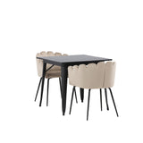 Jídelní stůl Tempe - Černá / Černá MDF + Židle Limhamn - Černá / Béžová Velvet _2