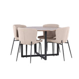 Jídelní stůl Durango - černá / ořechová MDF + jídelní židle Modesto - šedá / kouřová černá Boucle _4