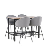 Camden Barový stůl – ořech / ořech MDF + sametová barová židle – černá / tmavě šedá sametová _4