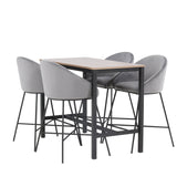 Camden Barový stůl – ořech / ořech MDF + sametová barová židle – černá / tmavě šedá sametová _4