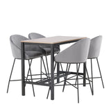 Camden Barový stůl – ořech / ořech MDF + sametová barová židle – černá / tmavě šedá sametová _4