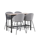 Camden Barový stůl – ořech / ořech MDF + sametová barová židle – černá / tmavě šedá sametová _4