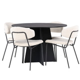 Bootcut kulatý jídelní stůl - černá / černá Fanéer + jídelní židle Chico - černá / bílá Boucle _4