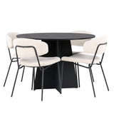 Bootcut kulatý jídelní stůl - černá / černá Fanéer + jídelní židle Chico - černá / bílá Boucle _4