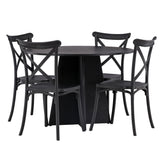 Kulatý jídelní stůl Bootcut - černá / černá Fanéer + jídelní židle Crosett - matná černá / matná černá plast _4