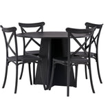 Kulatý jídelní stůl Bootcut - černá / černá Fanéer + jídelní židle Crosett - matná černá / matná černá plast _4