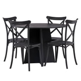 Kulatý jídelní stůl Bootcut - černá / černá Fanéer + jídelní židle Crosett - matná černá / matná černá plast _4