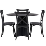 Kulatý jídelní stůl Bootcut - černá / černá Fanéer + jídelní židle Crosett - matná černá / matná černá plast _4