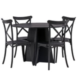 Kulatý jídelní stůl Bootcut - černá / černá Fanéer + jídelní židle Crosett - matná černá / matná černá plast _4