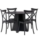 Kulatý jídelní stůl Bootcut - černá / černá Fanéer + jídelní židle Crosett - matná černá / matná černá plast _4