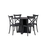 Kulatý jídelní stůl Bootcut - černá / černá Fanéer + jídelní židle Crosett - matná černá / matná černá plast _4