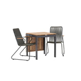 Diego Cafetable Hliník – Černá / Hnědá Aintwood – Obdélníkový 70*70/130* + Bois Jídelní židle Ocel – Černá / Tmavě šedá Lano _2