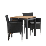 Diego Cafetable hliník – černá / hnědá Aintwood – obdélníkový 70*70/130* + hliníková jídelní židle Malina – černá / proutí _2