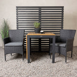 Diego Cafetable hliník – černá / hnědá Aintwood – obdélníkový 70*70/130* + hliníková jídelní židle Malina – černá / proutí _2