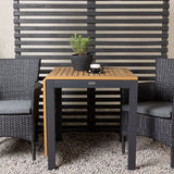 Diego Cafetable hliník – černá / hnědá Aintwood – obdélníkový 70*70/130* + hliníková jídelní židle Malina – černá / proutí _2