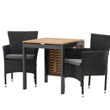 Diego Cafetable hliník – černá / hnědá Aintwood – obdélníkový 70*70/130* + hliníková jídelní židle Malina – černá / proutí _2