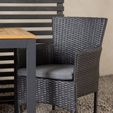 Diego Cafetable hliník – černá / hnědá Aintwood – obdélníkový 70*70/130* + hliníková jídelní židle Malina – černá / proutí _2