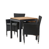 Diego Cafetable hliník – černá / hnědá Aintwood – obdélníkový 70*70/130* + hliníková jídelní židle Malina – černá / proutí _2