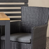 Diego Cafetable hliník – černá / hnědá Aintwood – obdélníkový 70*70/130* + hliníková jídelní židle Malina – černá / proutí _2