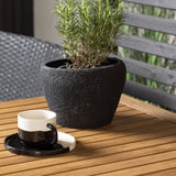 Diego Cafetable hliník – černá / hnědá Aintwood – obdélníkový 70*70/130* + hliníková jídelní židle Malina – černá / proutí _2