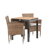 Diego Cafetable Hliník - Černá / Hnědá Aintwood - Obdélníkový 70*70/130* +Malina Jídelní židle Alumnium - Příroda / Proutí _2