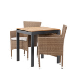 Diego Cafetable Hliník - Černá / Hnědá Aintwood - Obdélníkový 70*70/130* +Malina Jídelní židle Alumnium - Příroda / Proutí _2