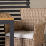 Diego Cafetable Hliník - Černá / Hnědá Aintwood - Obdélníkový 70*70/130* +Malina Jídelní židle Alumnium - Příroda / Proutí _2