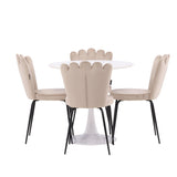 Jídelní stůl Hamden - Bílá MDF+Židle Limhamn Light - Černá / Béžová Velvet_4