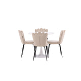 Jídelní stůl Hamden - Bílá MDF+Židle Limhamn Light - Černá / Béžová Velvet_4